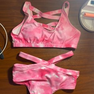 cute tie dye pink two piece bikini
